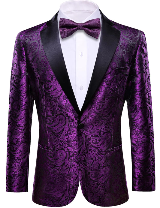 Barry.Wang Purple Blazer Suit Jacket for Men Lightweight Regular Fit Sport Coats Tuxedo One Button Paisley Wedding Casual