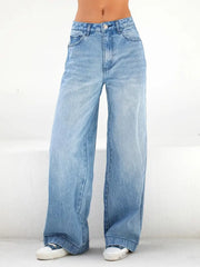 Women's High Rise Wide Leg Denim Jeans with Pockets