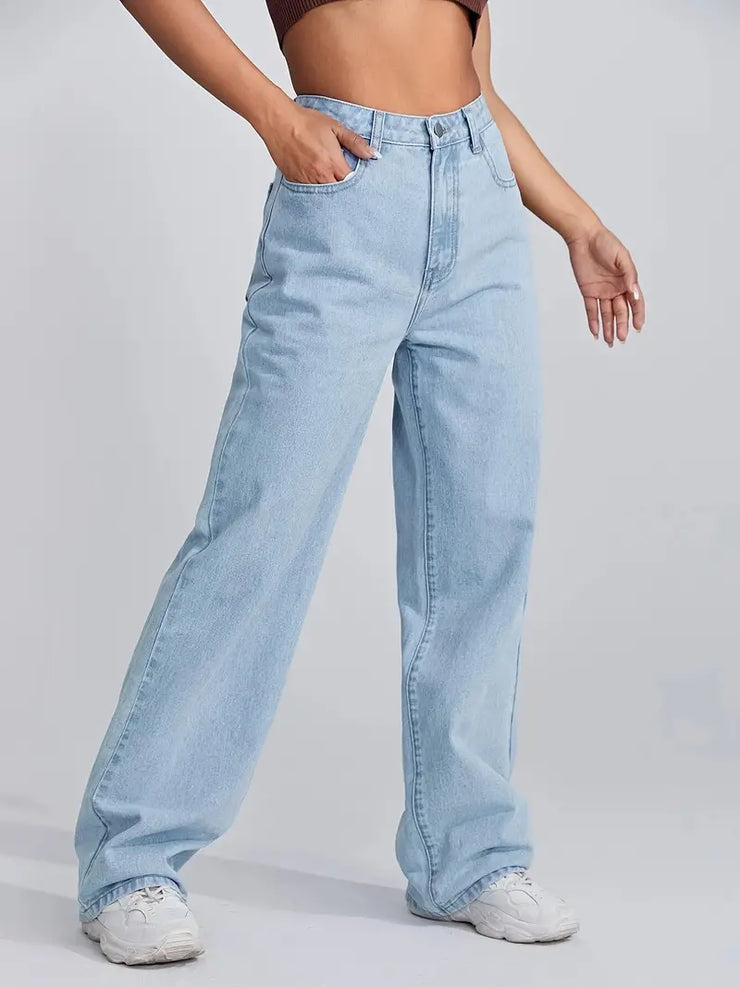 High Rise Butterfly Print Denim Jeans - Loose Fit