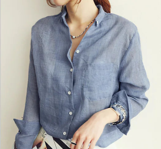 Linen Shirt, Casual Loose Thin Cotton-Linen Top