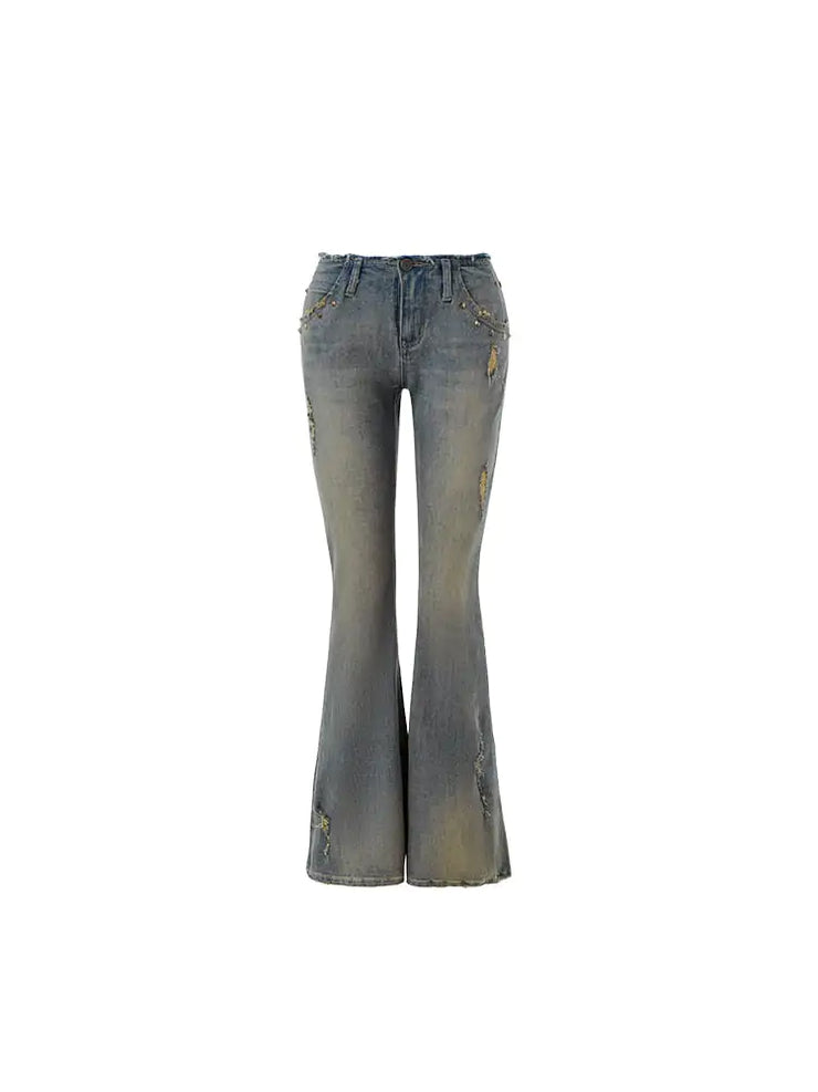 Distressed Vintage Washed Straight Leg Jeans