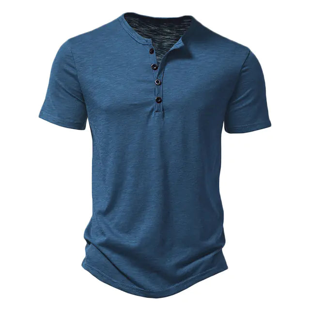Cotton Henley Neck Summer Men&