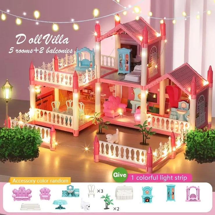 1 Set DIY Dollhouse Playset with 5 Rooms and Accessories