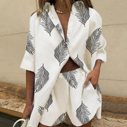 2pcs Women's Printed Shirt & Wide Leg Pants Set
