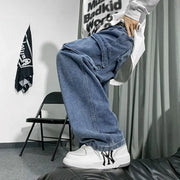 Trendy Men's Loose-fit Multi-pocket Wide-leg Jeans