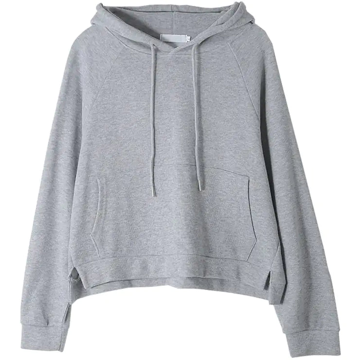 Solid Color Cropped Hooded Sweater Jacket for Women