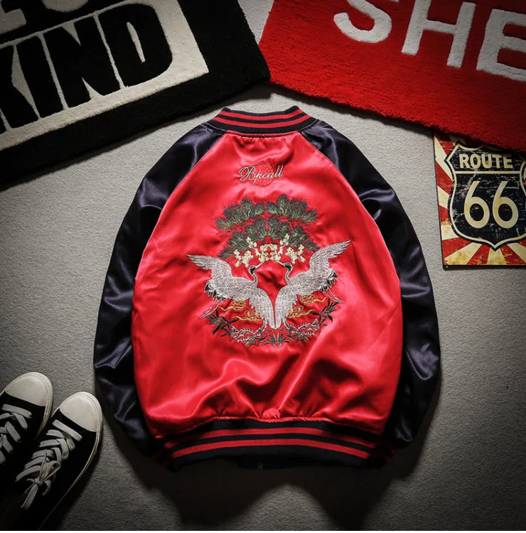 Bee Embroidered Reversible Baseball Jacket (Harajuku Style)