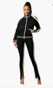 Two Pieces Tracksuit Zipper Top Sport Suit