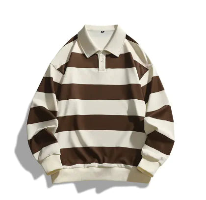 Varsity Stripe Polo Shirt - Casual Korean Style (One Piece)