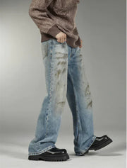Retro American Style Distressed Straight Jeans