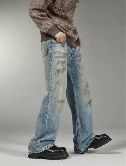 Retro American Style Distressed Straight Jeans