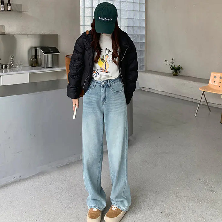 Retro Blue Velvet High Waist Pear-Shaped Baggy Pants