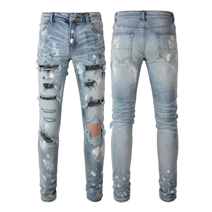 Retro Stretch Ripped Diamond Jeans