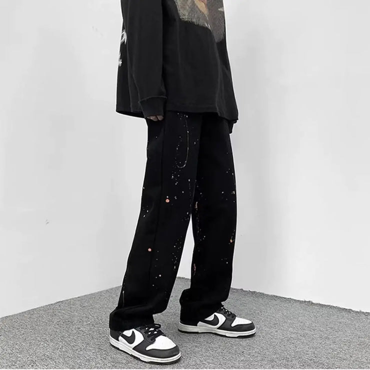 American Retro Speckled Jeans with Design Sense