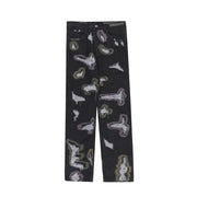 American Style Ripped Embroidered Jeans with Color Contrast