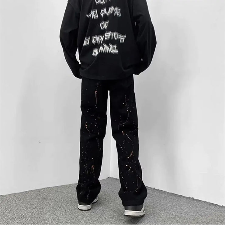 American Retro Speckled Jeans with Design Sense