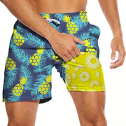 PIANHAUE Mens Swim Trunks with Compression Liner 5 Inch Inseam Quick Dry Pineapple Swimwear Bathing Suit Swim Board Shorts with 4 Pockets