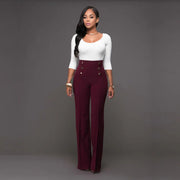 Trendy Women's Tailored Straight Leg Pants with Buttons
