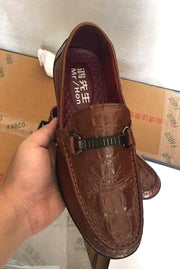 Men's Genuine Leather Loafers with Crocodile Pattern