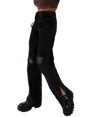 Women's Black High Rise Ripped Straight Leg Jeans