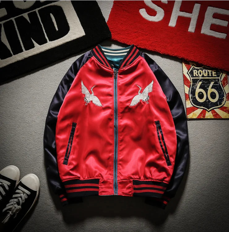 Bee Embroidered Reversible Baseball Jacket (Harajuku Style)