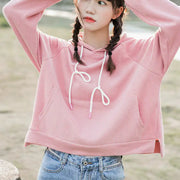 Cropped Hooded Sweater Jacket for Women in Solid Color