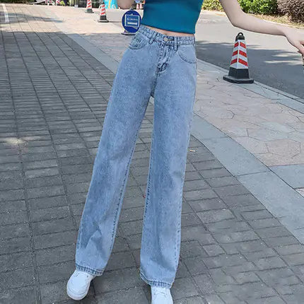 Mid Rise Baggy Loose Fit Pleated Hem Denim Jeans