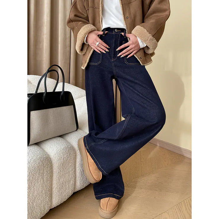 Retro Straight Leg Wide-Leg Jeans with Pockets SN4869