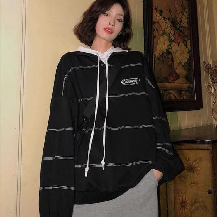 Casual Printed Polo Neck Half Zip Versatile Sweater