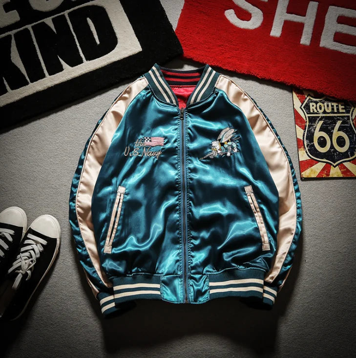 Bee Embroidered Reversible Baseball Jacket (Harajuku Style)