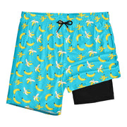 Yhjoxlp Mens Swim Trunks with Compression Liner 7 Inch Inseam Stretch Quick Dry Swim Trunks for Men Swimming Trunks Green Banana Fruit Mens Board Shorts Swimwear Bathing Suit Beach Shorts XX-Large
