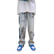 Men's Stylish Loose Jeans with Custom Print Design