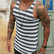 Men's Slim Fit Stripe Print Sleeveless Workout Vest