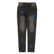 Men's Vintage Jeans with Letter Patch & Leather Embroidery