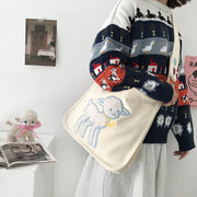 Embroidered Sheep Design Canvas Crossbody Bag