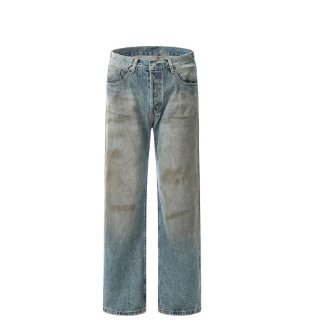 Retro American Style Distressed Straight Jeans