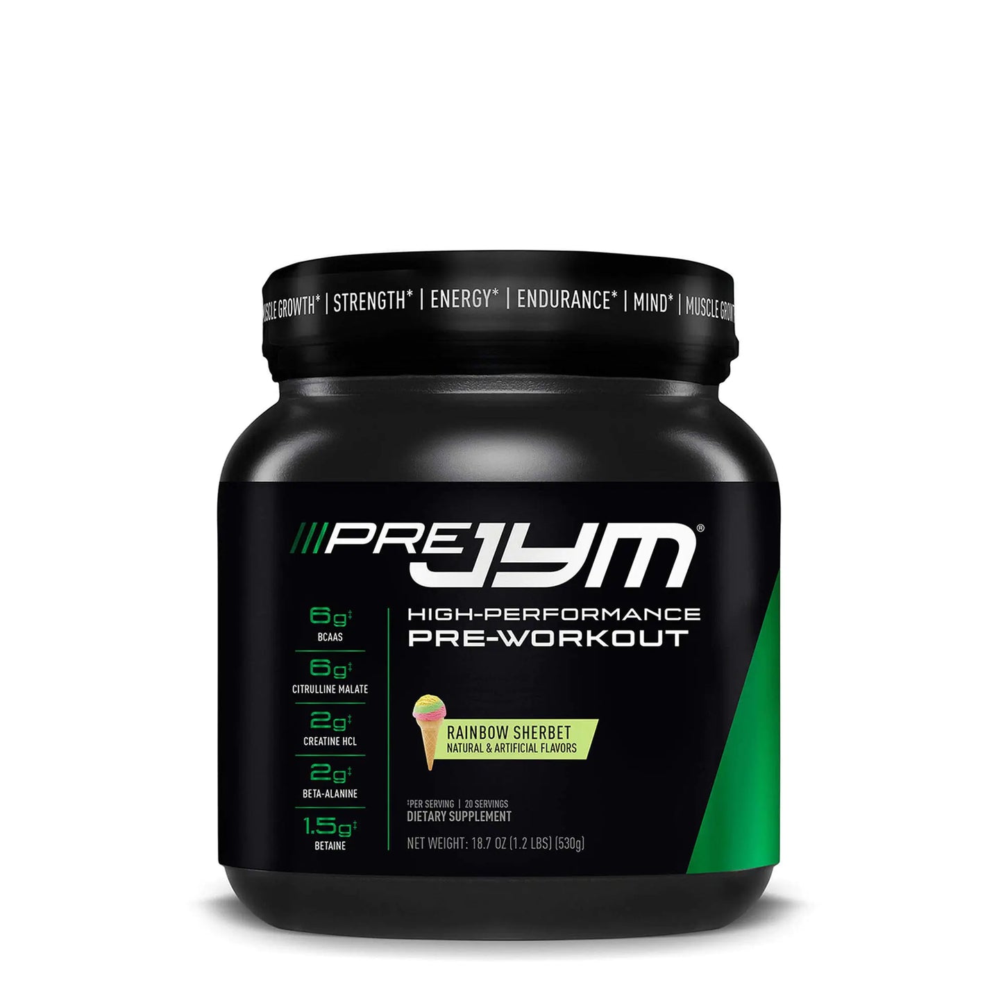 Pre JYM Pre Workout Powder - BCAAs Creatine HCI Citrulline Malate Beta-Alanine Betaine and More | JYM Supplement Science | Rainbow Sherbert Flavor 20 Servings