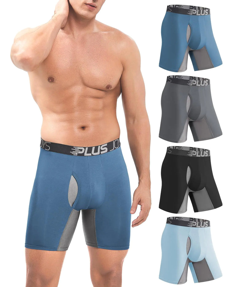 plusjoys Boxer Briefs for Men Pack Breathable Mesh Mens Underwear Moisture Wicking Boxers for Men Pack 4 with 3D Pouch Long Leg