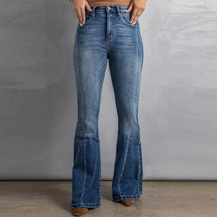 High-rise Slim-fit Washed Wide-leg Jeans