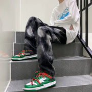 Men's Loose Straight Tie-Dye Jeans with Wide Legs
