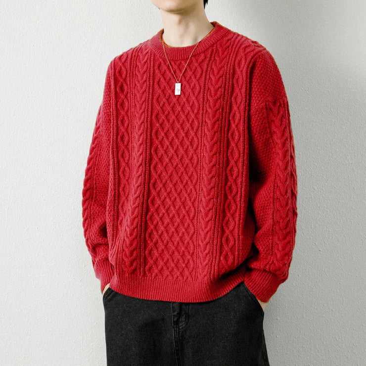 Twist Weave Round Neck Sweater For Men