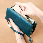 Women's Large Leather Zipper Wallet Clutch