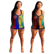 Cross-Border Trendy Printed Grid Vest and Bodycon Dress