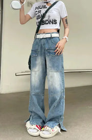 American Retro Women's Multi Pocket Overalls Jeans