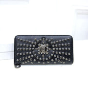 Rivet Single Zipper Clutch Wallet with Card Pockets