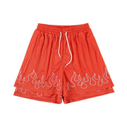 Men's Trendy Flame Embroidered Two-Piece Sports Shorts