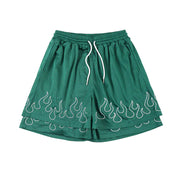 Men's Trendy Flame Embroidered Two-Piece Sports Shorts