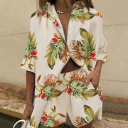 2pcs Women's Printed Shirt & Wide Leg Pants Set