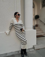 Long Sleeve Women's Knitted Deep V Dress