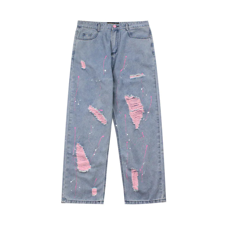 Splash Ink Ripped Washed Jeans for Men&